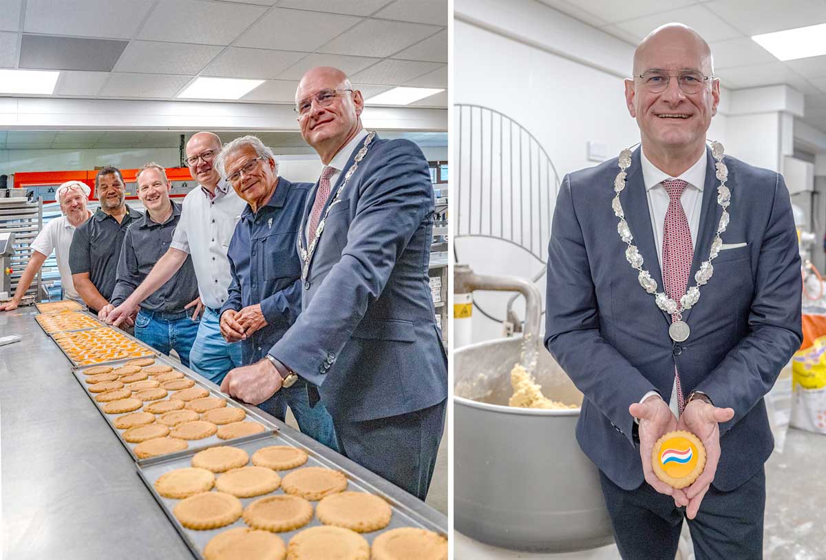 Op de foto van links naar rechts: de bakkers Wim Commandeur, Richard Kuyper en Rein Otten, wethouder Arthur Helling, Gerard Braas (voorzitter Comité 40-45 Hoorn) en burgemeester Jan Nieuwburg (foto: Benno Ellerbroek).